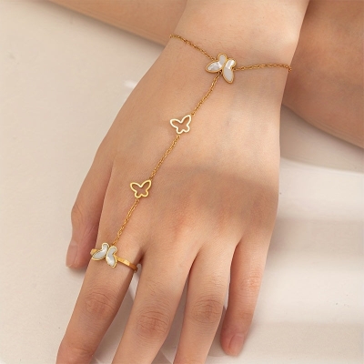 White Shell Butterfly Bracelet Ring Integrated