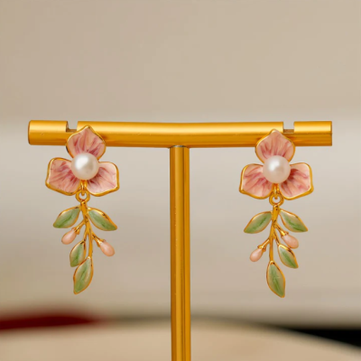18K gold Flower pearl earrings