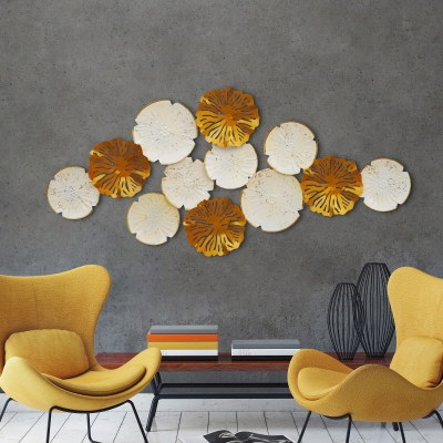 Elegant Golden & White Floral Metal Wall Art