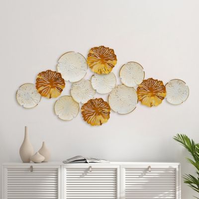 Elegant Golden & White Floral Metal Wall Art