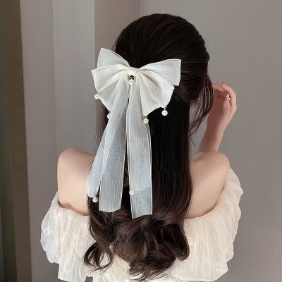 Bow headwear clip female summer temperament pearl shark clip large clip net red new hair clip