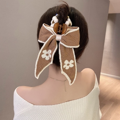 High-end design autumn and winter plush clip large bow hair accessories hair clip women's back head shark clip advanced sense
