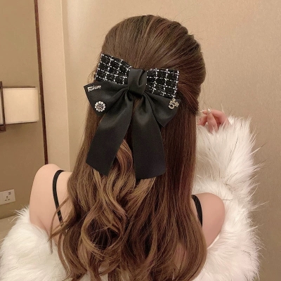 Ju Jingyi same style Korean hairband hairpin female autumn and winter super fairy gem bow hairpin back head headdress hair accessories