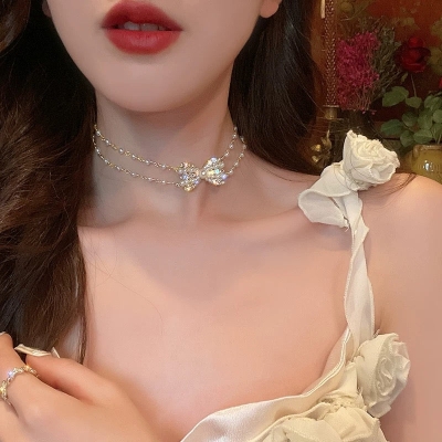 Pearl Necklace New Bow Necklace Women's High-end Light Luxury Niche Fairy  Clavicle Chain