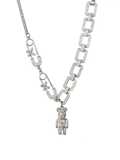 Super A~ rhinestone bear multi-element necklace Cuban exquisite necklace female niche design clavicle chain ins hip-hop style