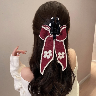 High-end design autumn and winter plush clip large bow hair accessories hair clip women's back head shark clip advanced sense