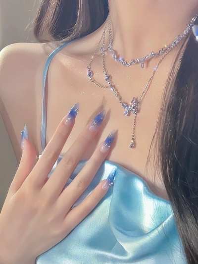 Occupied at a glance~Pure desire butterfly necklace micro-inlaid zircon water drop necklace light luxury niche design clavicle chain