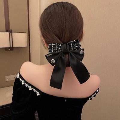 Ju Jingyi same style Korean hairband hairpin female autumn and winter super fairy gem bow hairpin back head headdress hair accessories
