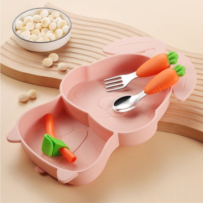Bunny Silicone 4 Pcs Tableware Set | Pink
