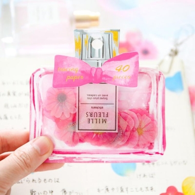 Perfume Bottle Flower Stickers Pink