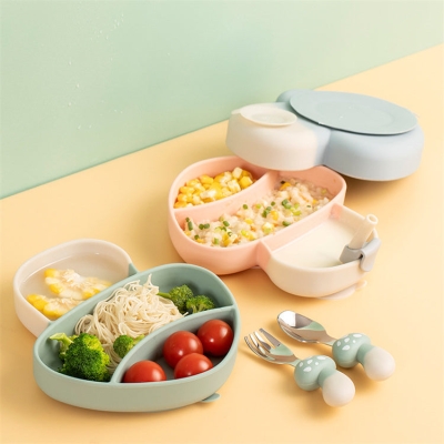 Mushroom Silicone 4 Pcs Tableware Set | Pink