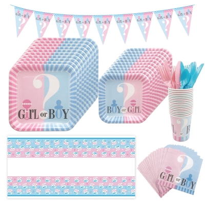 Party Tableware | Baby Gender Reveal | 16 Guests