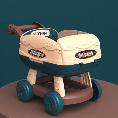 2 in 1 Shopping Cart Kitchen Toy Blue