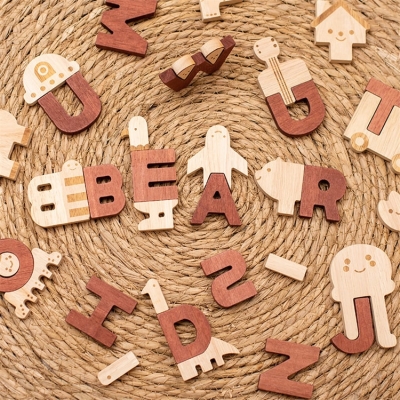 Wooden Alphabet Building Blocks Kit