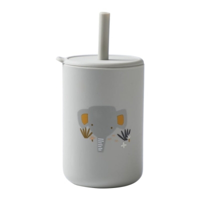 Silicone Baby Straw Cup | Grey Elephant