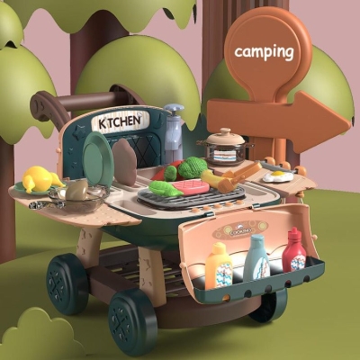 2 in 1 Shopping Cart Kitchen Toy Blue