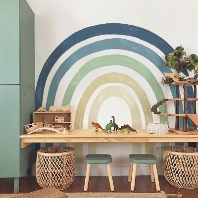 Boho Rainbow Wall Decal - Pastel Blue and Large Sticker