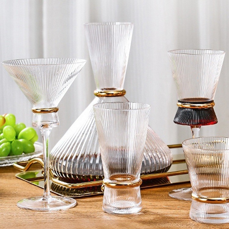 Gold-ring ribbed glassware