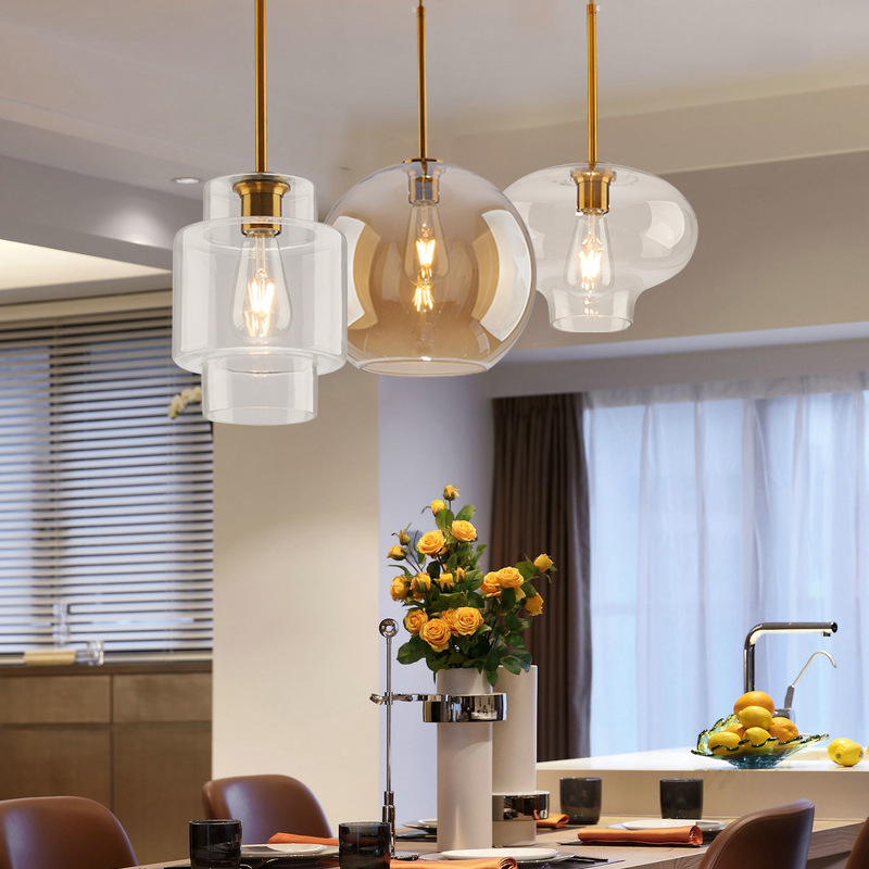 Nordic Simple Light Luxury Golden Glass Chandelier Creative Single Head Restaurant Bar Post-modern Kitchen Bedroom Bedside Lamp