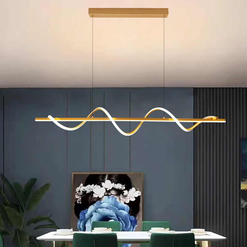 2023 New Designer Style Restaurant Chandelier Nordic Modern Simple Long Bar Aluminum Line Light