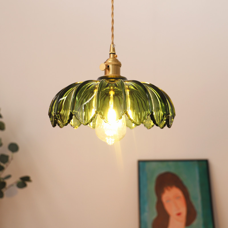 American Retro Brass Glass Chandelier Old Shanghai Dark Green Nostalgic Warm Homestay Bedroom Dining Room Balcony Lamps
