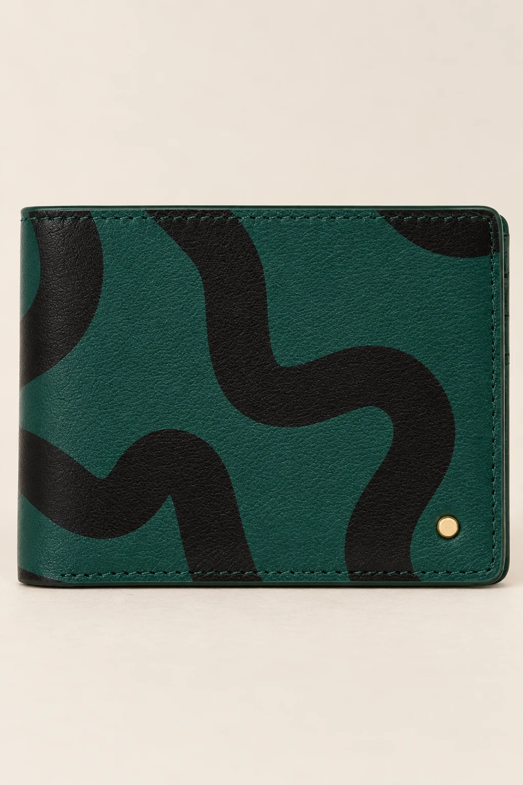 Abstract Swirl Lines Leather Card Wallet Dark Green