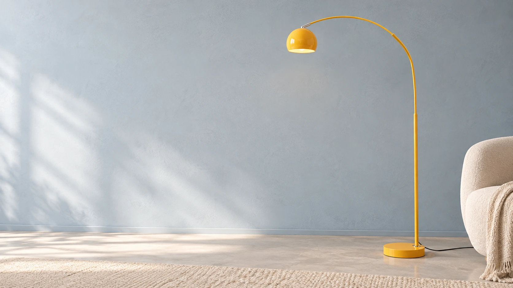 Yellow Macaron arc floor lamp with curved metal stem and round basehero_1