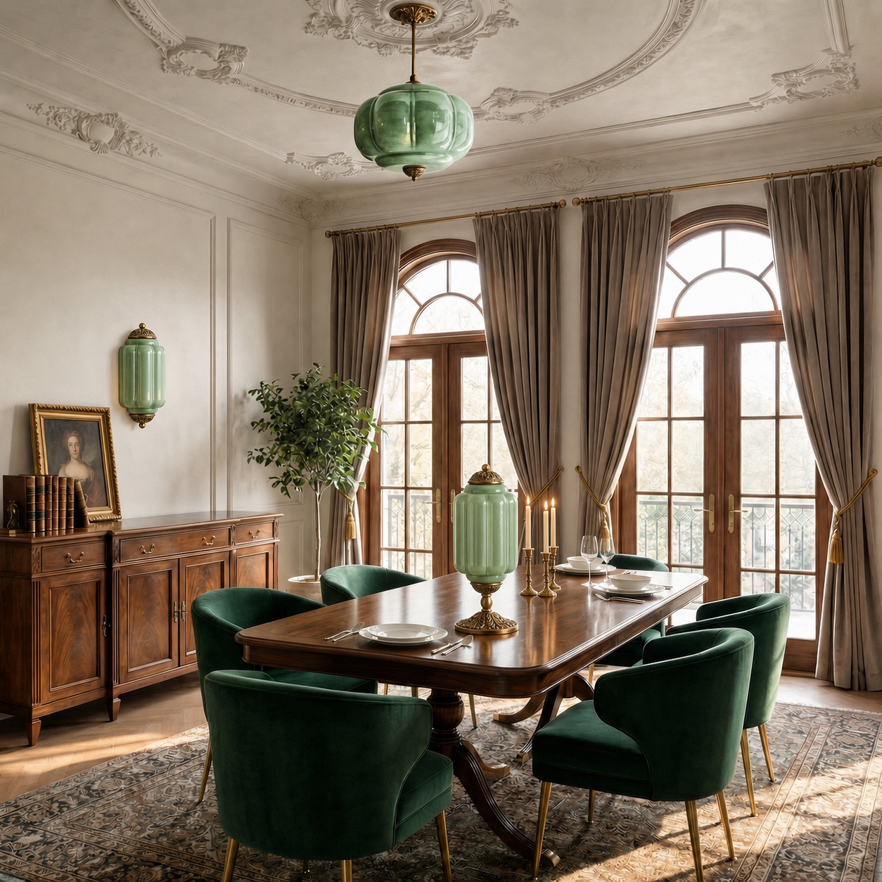 Glass pendant dining room scene