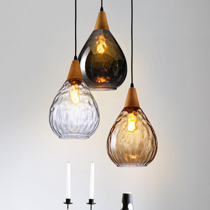 1-flammige tropfenförmige Pendelleuchte aus wasserwelligem Glas