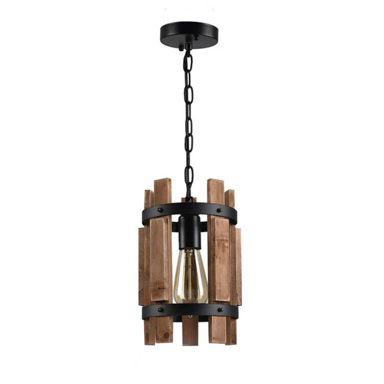 Zylindrische Pendelleuchte mit 1 Licht und Holzzaun