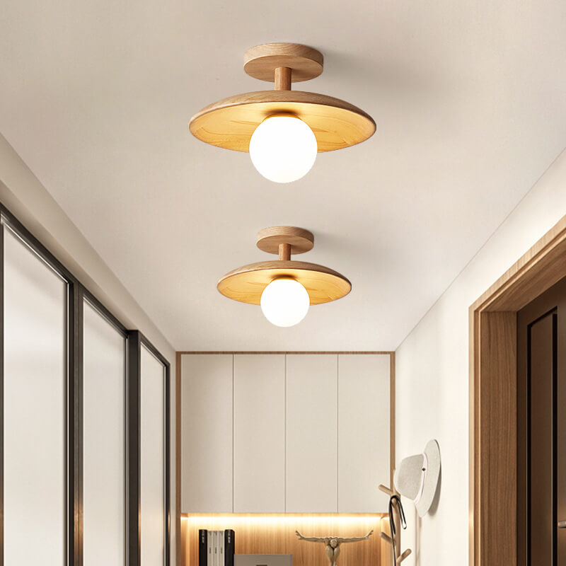 Nordic Creative Wooden Dome 1-Light Semi-Flush Mount Ceiling Light
