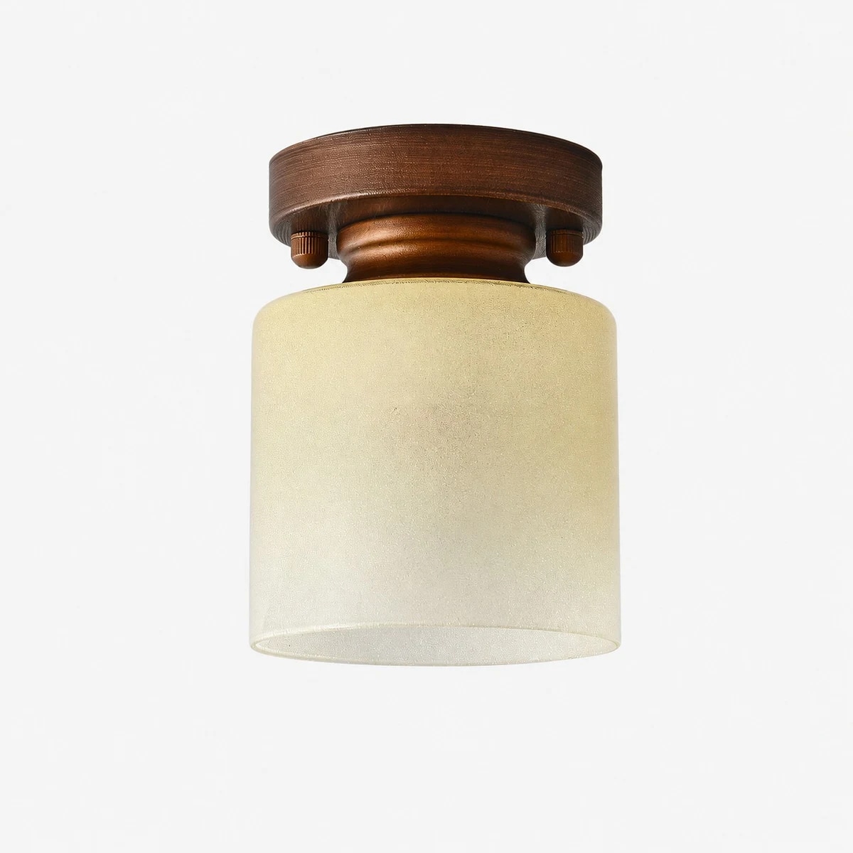 Lámpara de techo empotrada con cristal amarillo degradado y acabado en bronce cepillado.