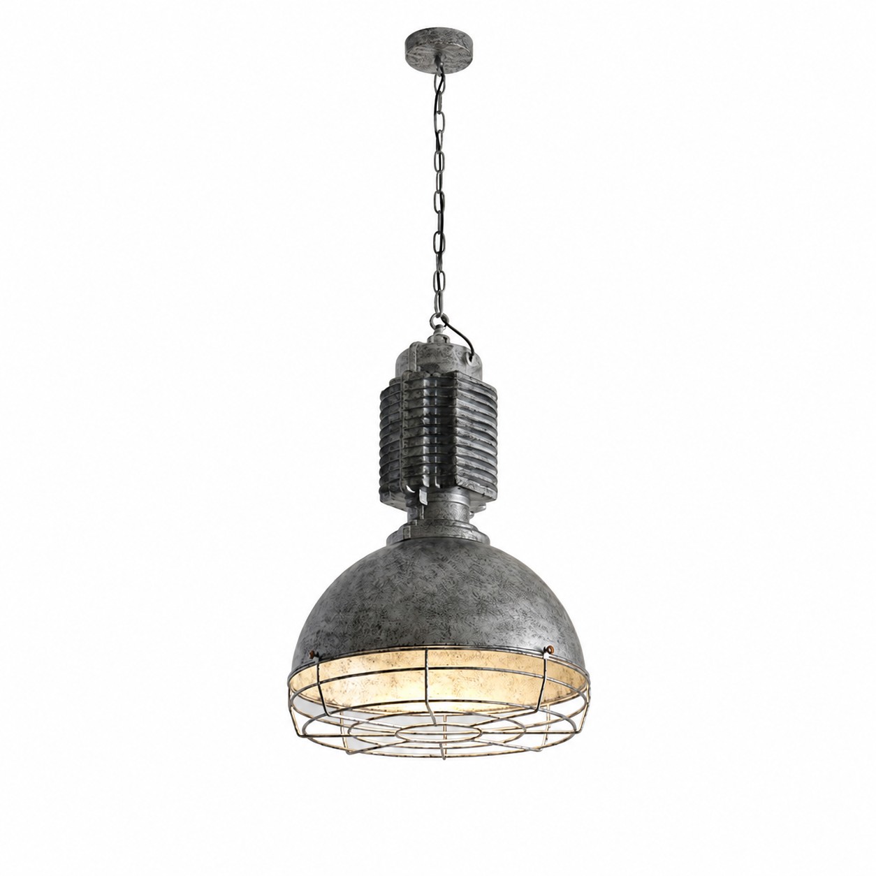 Hanglamp met verouderde zilverkleurige afwerking op een witte achtergrond