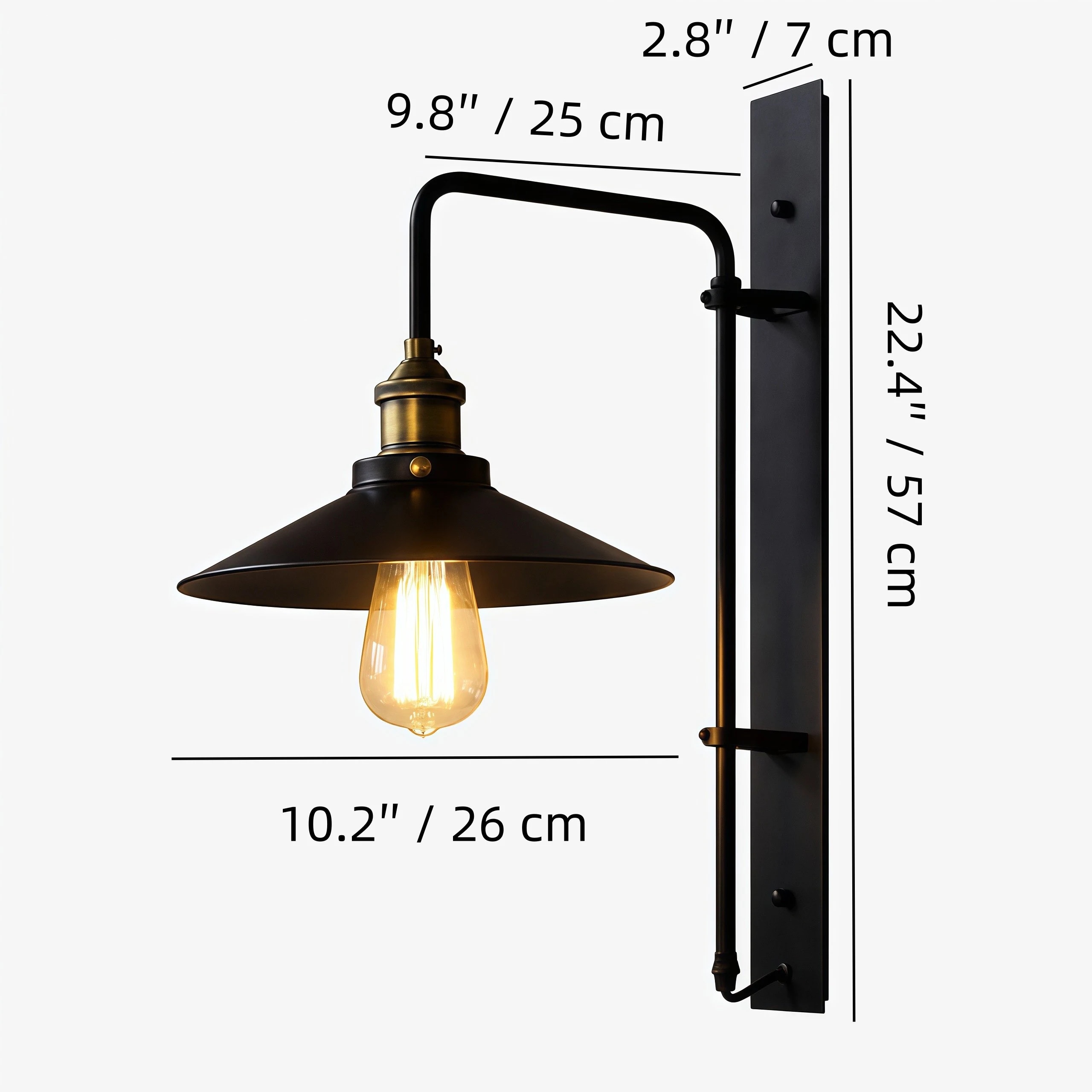 Diagrama de dimensões da luminária de parede Solenvo