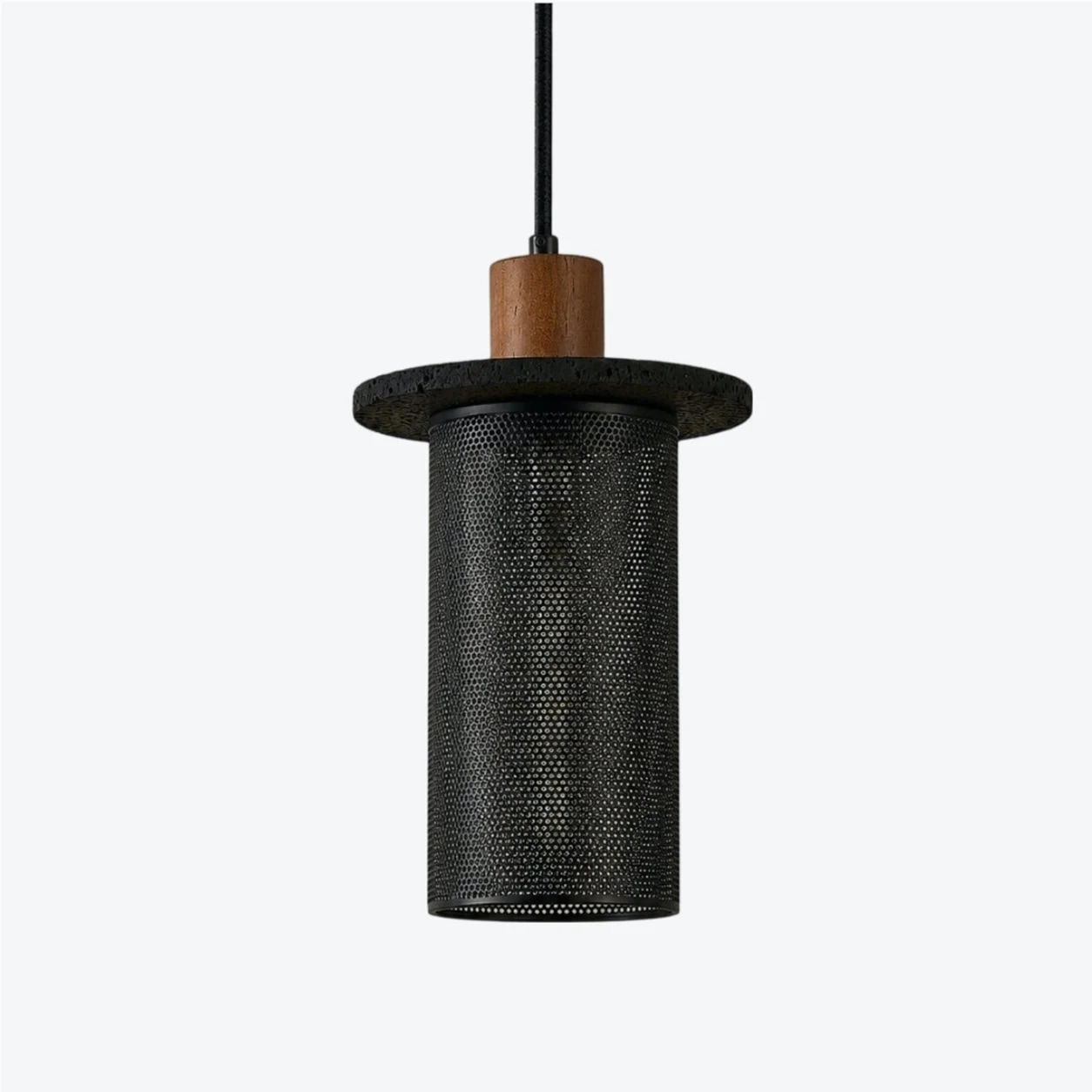Produktvy av svart vävd näthängande lampa