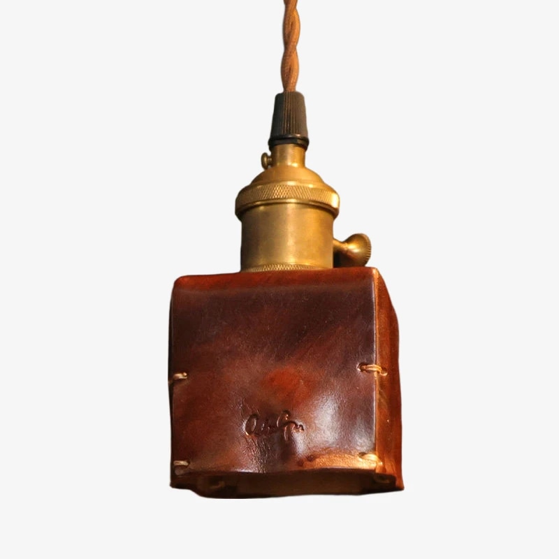 8 x 8cm 진한 갈색 가죽 펜던트 조명