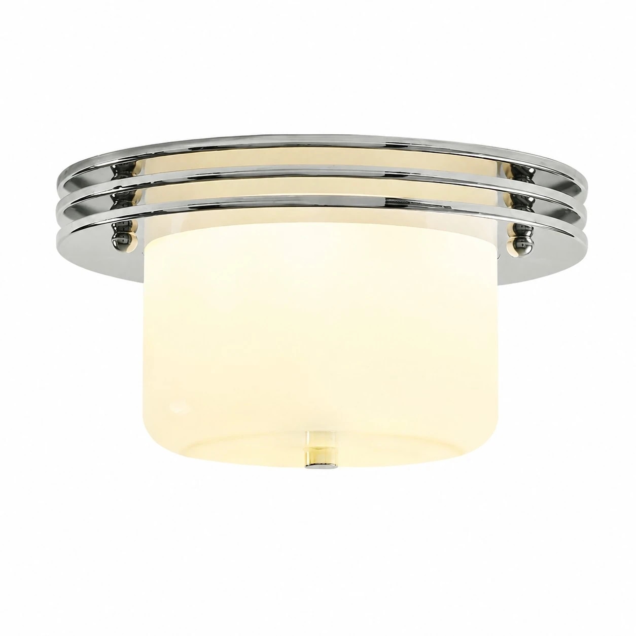 Lámpara de techo empotrable Zenthoris de 30 cm, cromada y de cristal opalino.