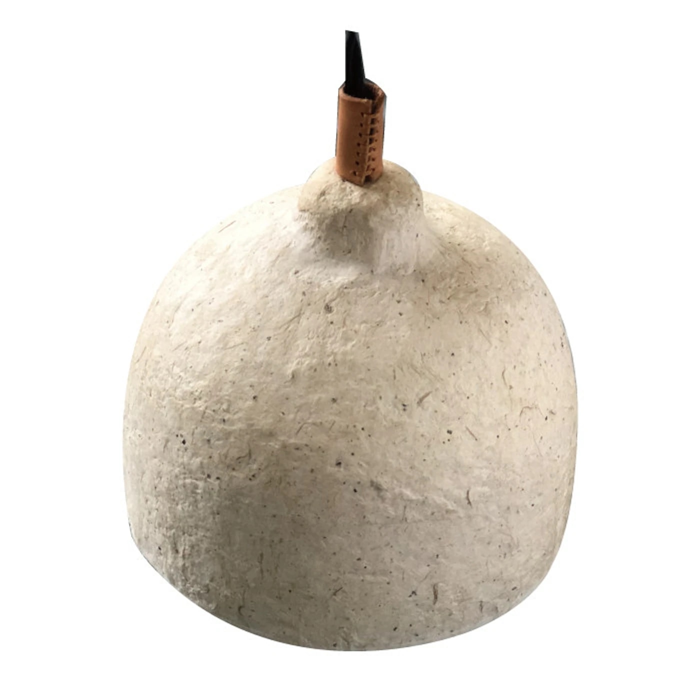 Lámpara colgante de papel con textura natural en forma de campana sobre fondo blanco.