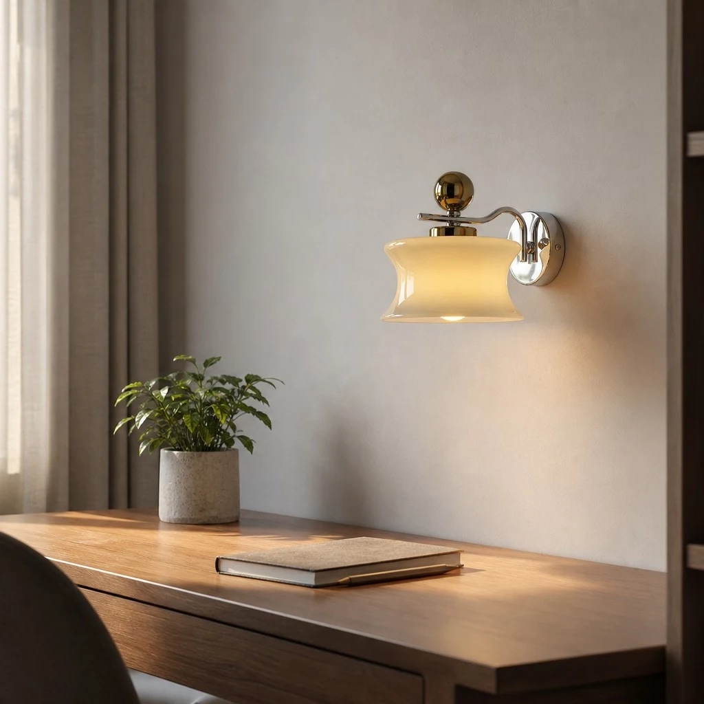 Applique murale en verre crème au-dessus d'un bureau