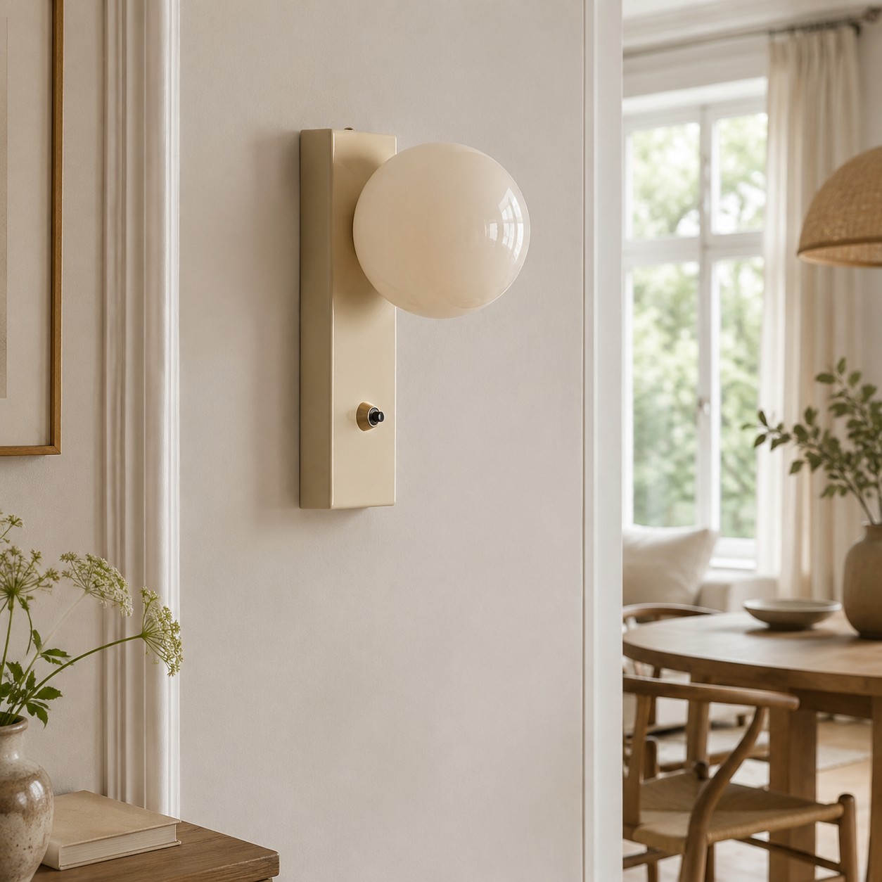 Applique murale rétro en verre crème avec globe pour chambres