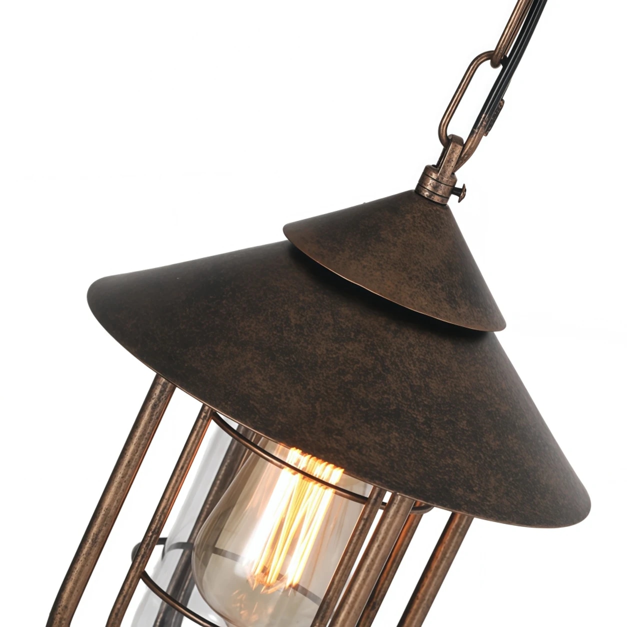 Abajur em tom bronze ferrugem e detalhe de corrente