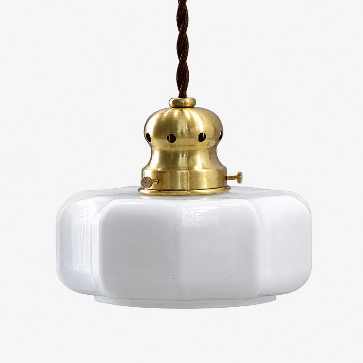 Luminária pendente vintage estilo 2 em latão e vidro branco