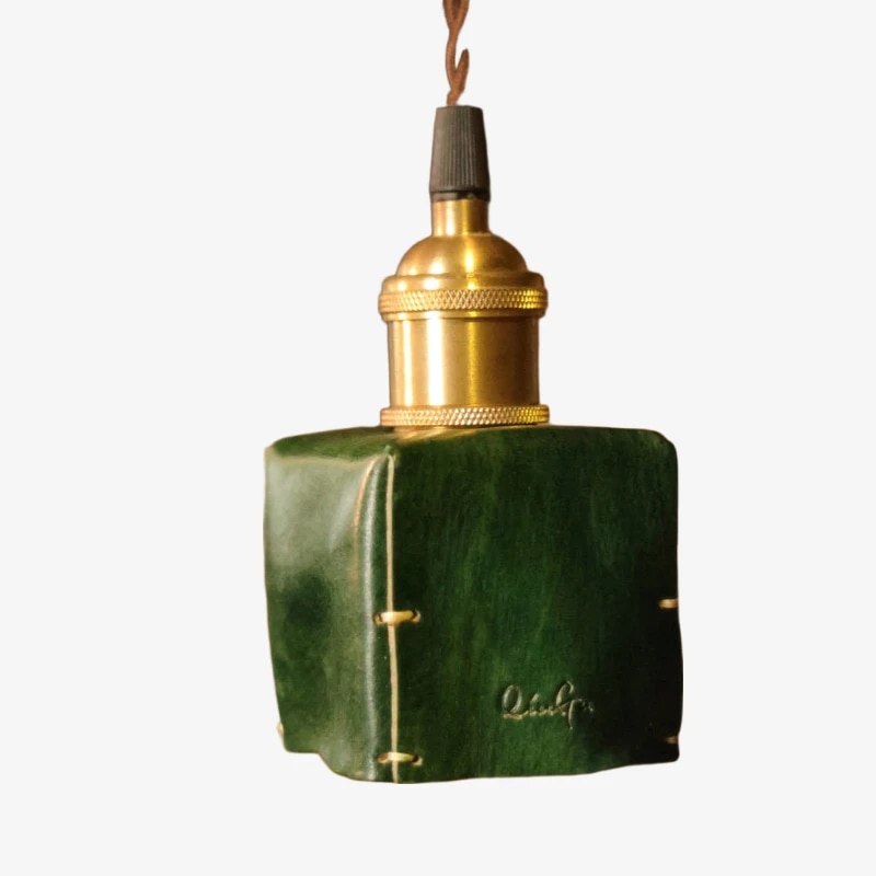 8 x 8cm 잉크 그린 가죽 펜던트 조명
