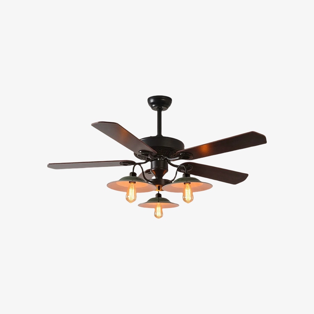 Wood blade 3-head industrial ceiling fan light