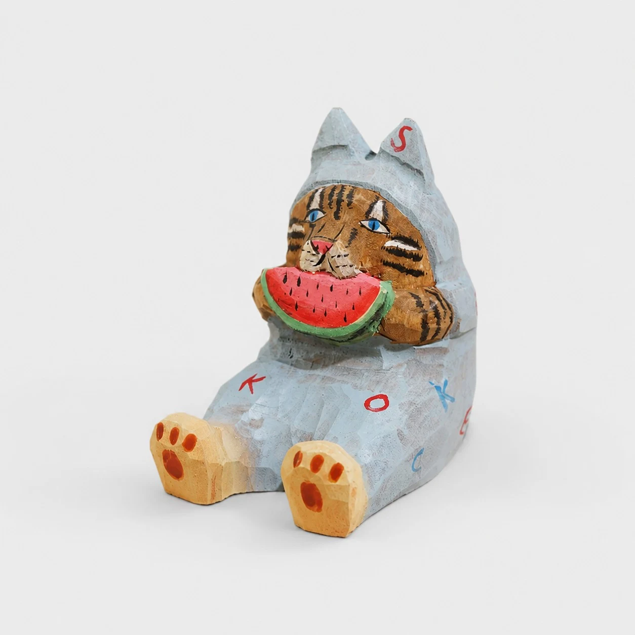 Melon Cat Hand-Carved Wooden Animal Phone Stand