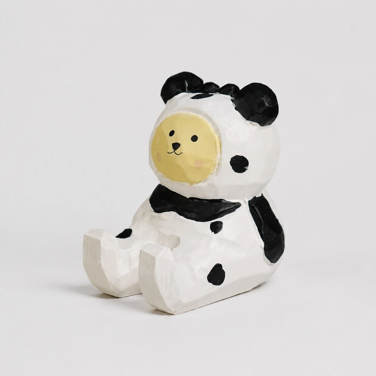 Cow Outfit Bear Hand-Carved Wooden Animal Phone Stand