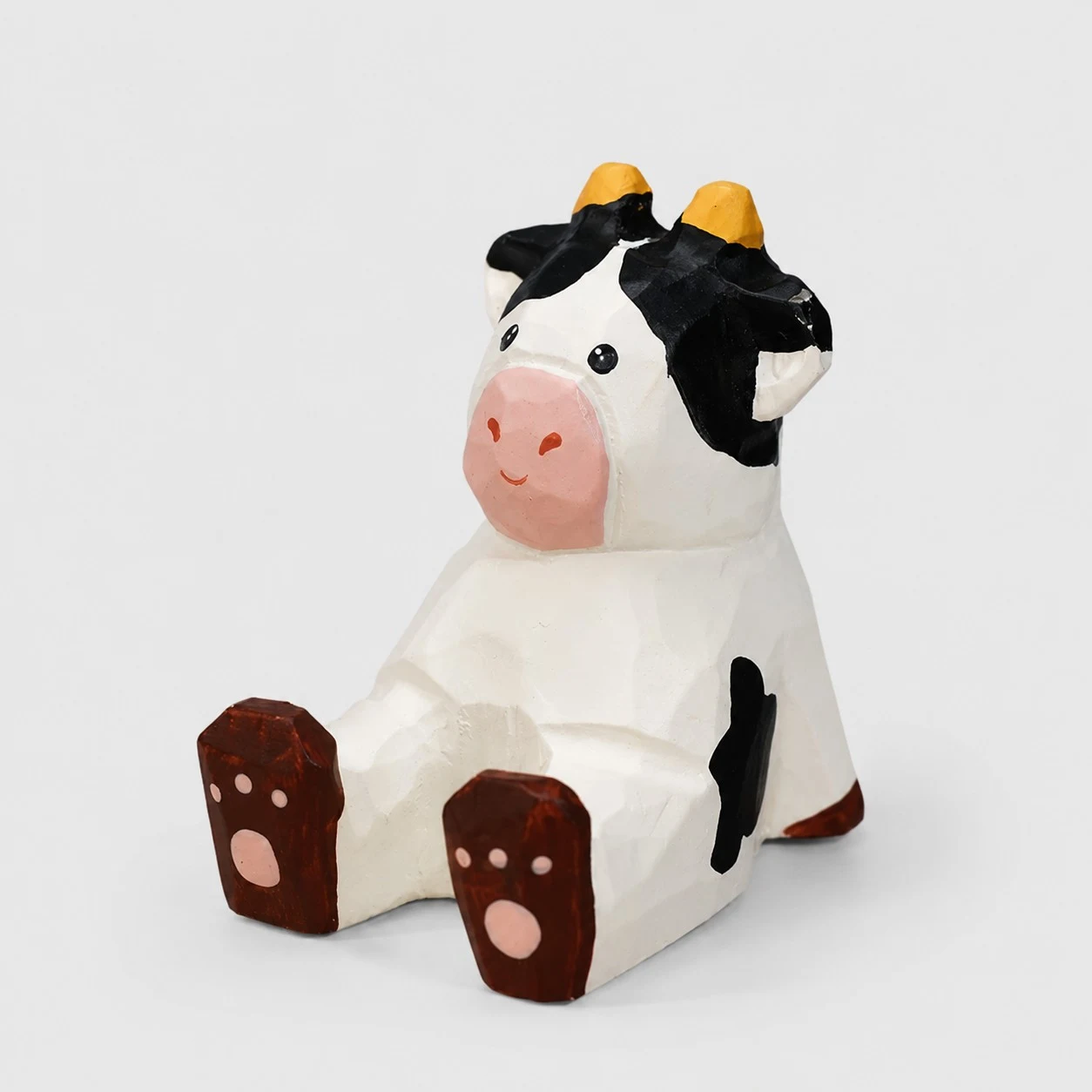 Pink Nose Cow Hand-Carved Wooden Animal Phone Stand