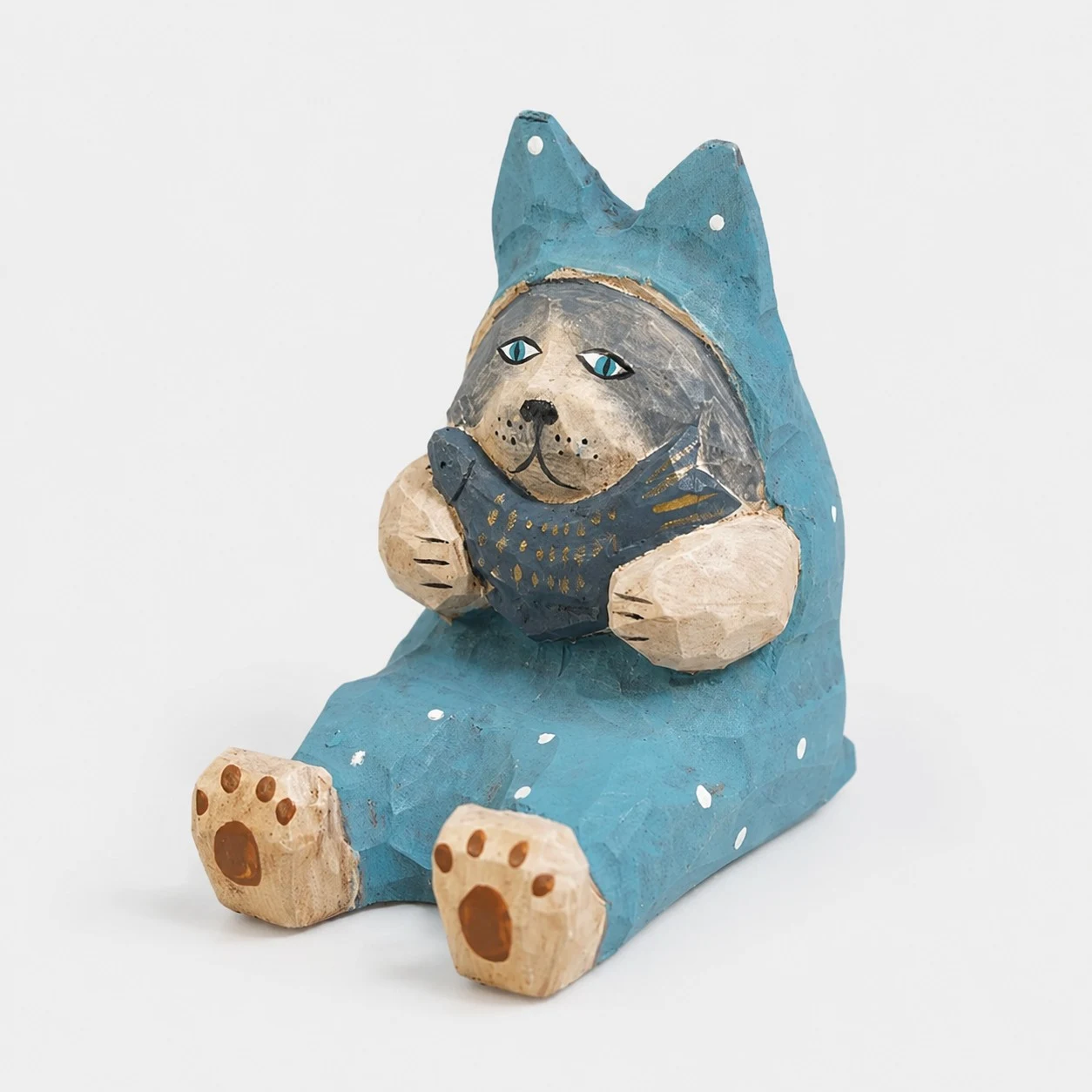 Fish Cat Hand-Carved Wooden Animal Phone Stand