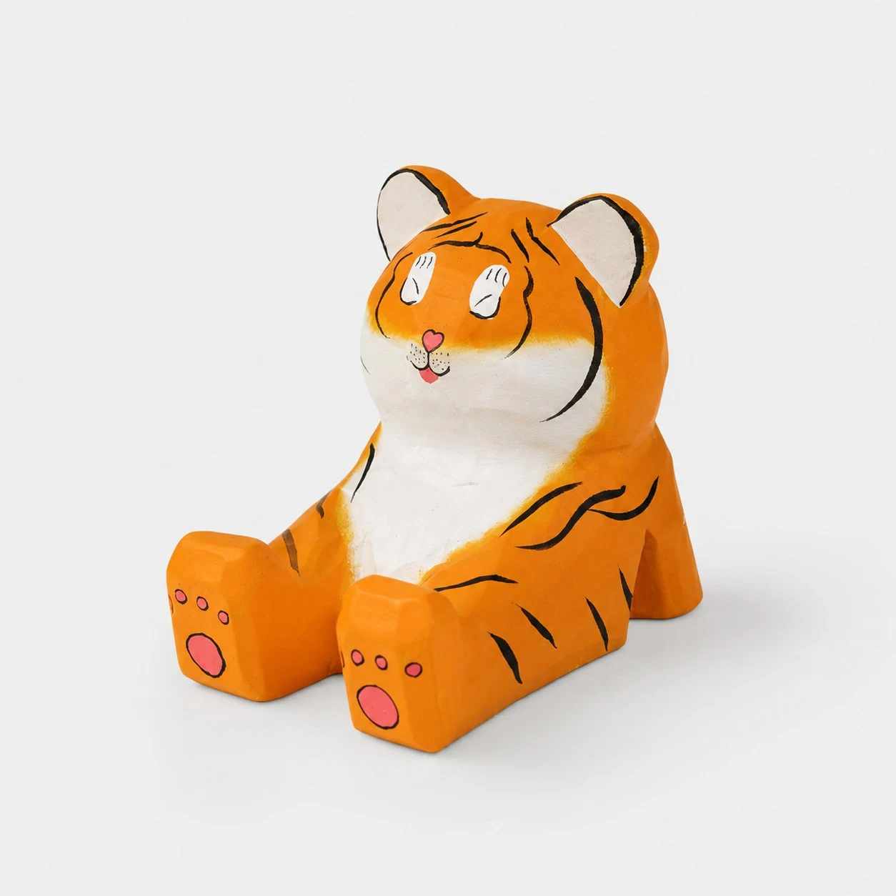 Little Tiger Hand-Carved Wooden Animal Phone Stand