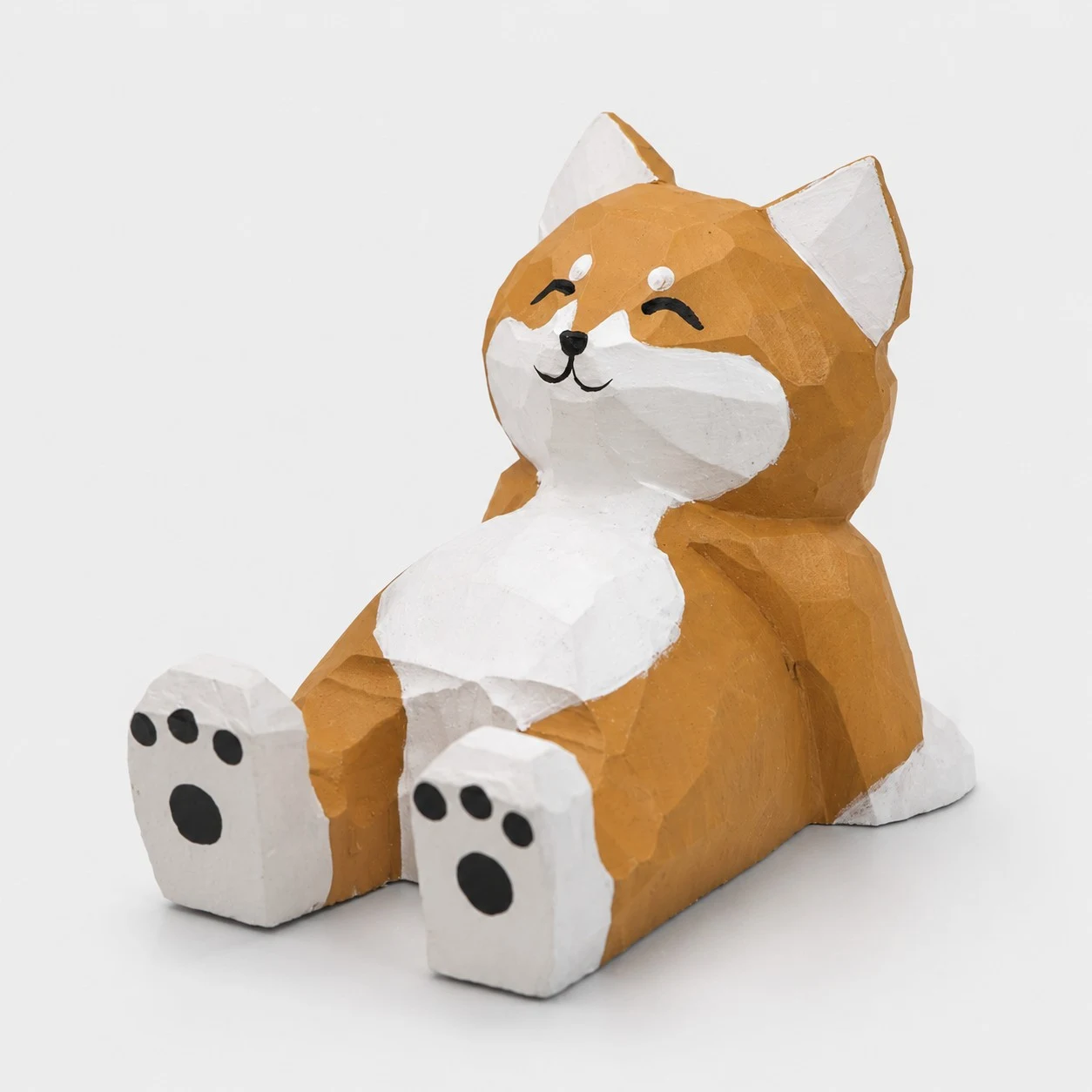 Lying Shiba Inu Hand-Carved Wooden Animal Phone Stand